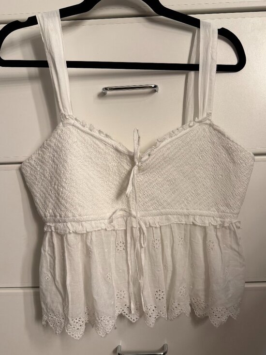 American Eagle Outfitters Tops - American Eagle White Smocked Eyelet Tie Front Peplum Cami Large